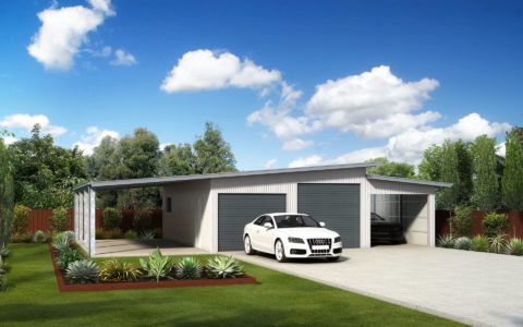 double skillion triple garage with awning render